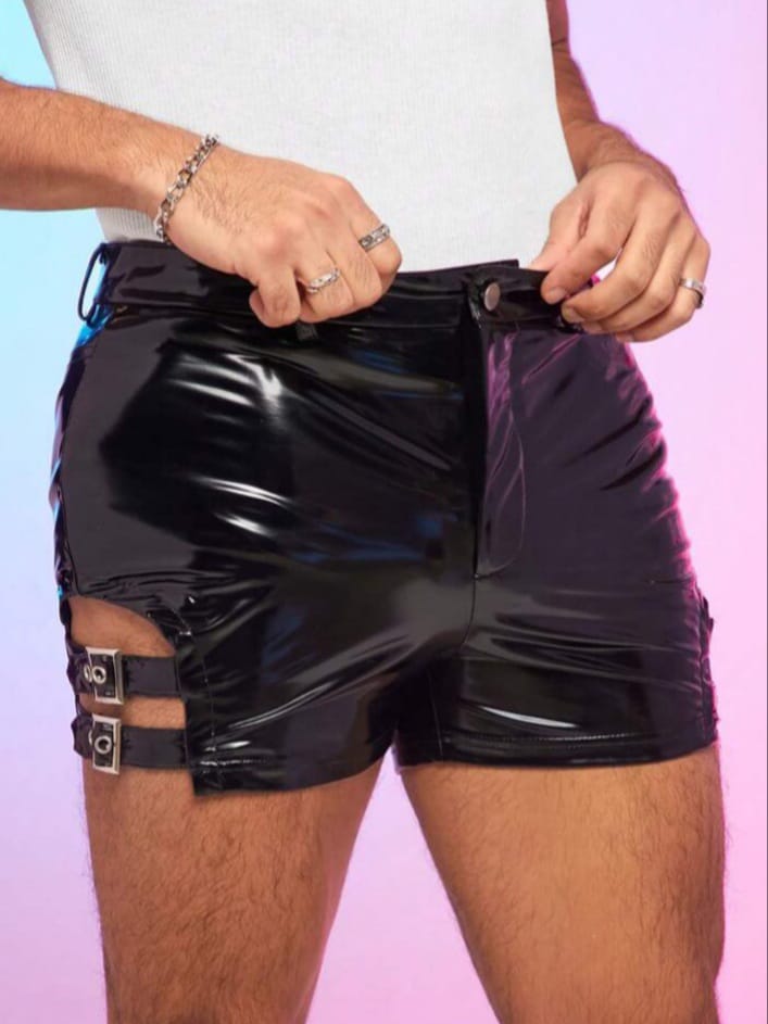 Bonga Boys Hollow Out PU Leather Shorts With Decorative Buckle